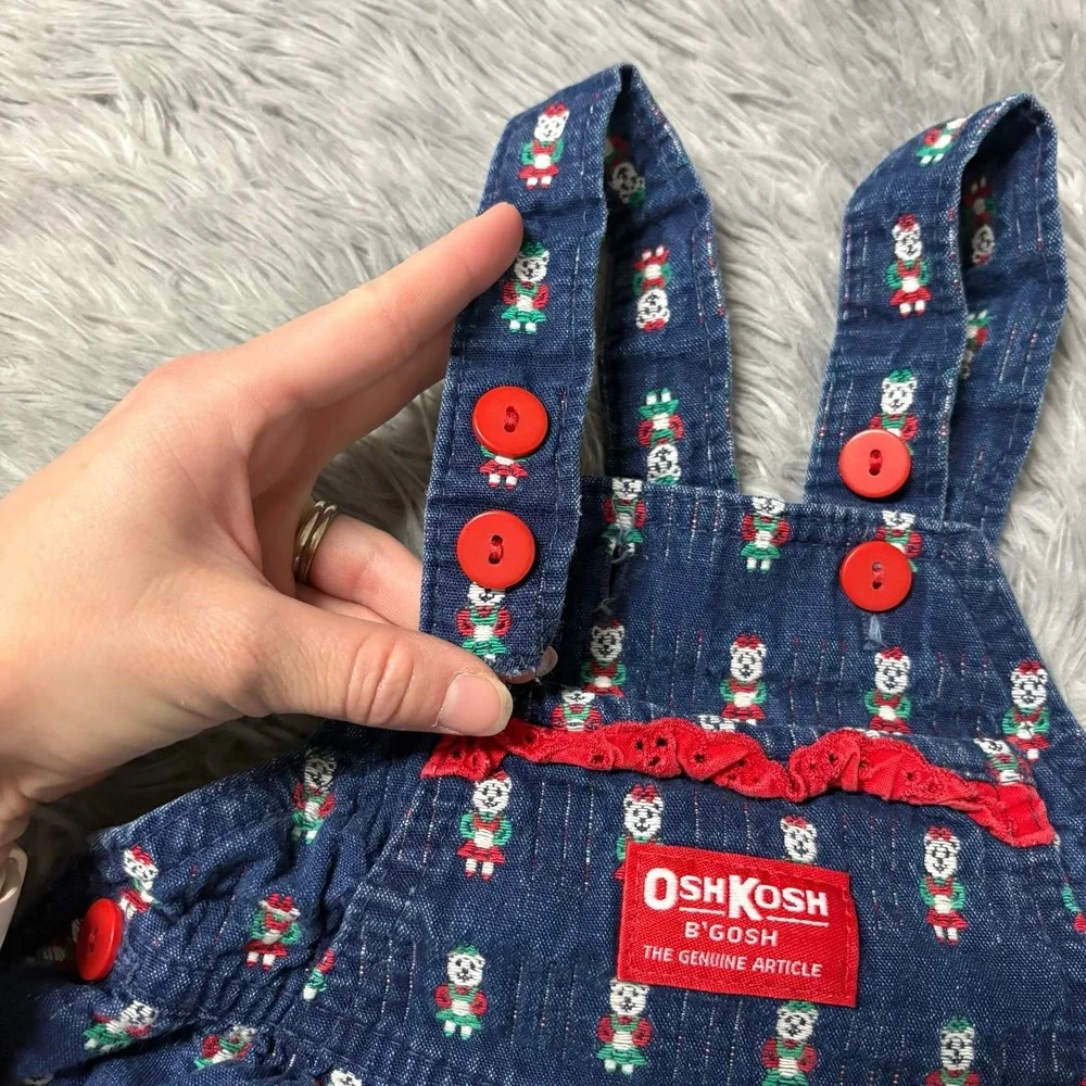 Vintage 1990's Oshkosh B'Gosh Christmas Bear Themed Overalls Toddler Girls 2T